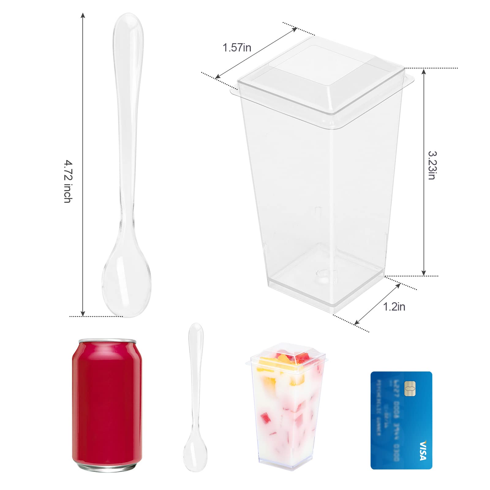 Easercy 50 Pack 3 Oz Square Mini Dessert Cups With Lids And Spoons Clear Dessert Shooter Cups With Spoons Parfait Cups With Lids