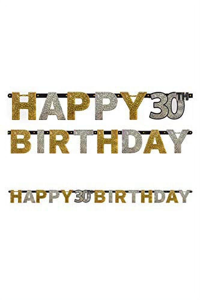 Amscan Sparkling Celebration 30 Prismatic Letter Banner, 7 Ft, Multicolor