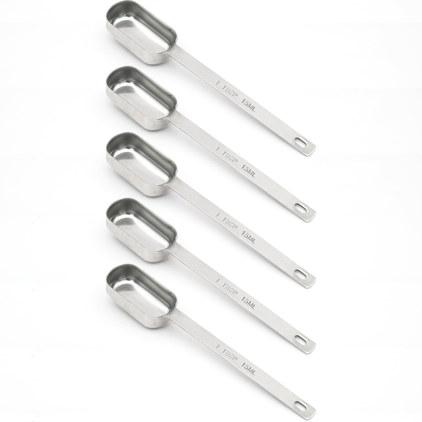 BERYLER 5PCS 1tbsp (3tsp, 15ml, 1/2oz) Single Measuring Spoon, Stainless Steel Long Handle Individual Teaspoons Only