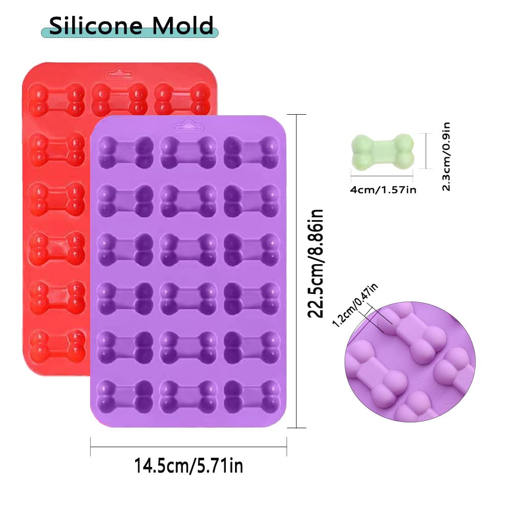 Pivhwir Bone Silicone Molds, Food Grade Non-Stick Silicone Molds For Chocolate, Candy, Dog Treats, Jelly, Ice Cube (4 Pcs, Red+P
