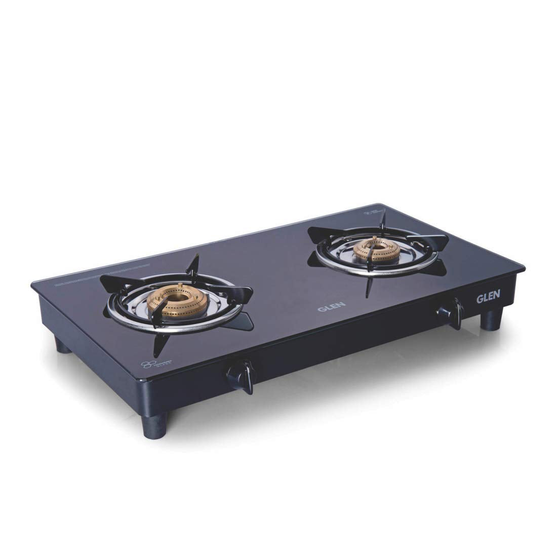 Glen 2 Burner Toughened Glass Top | Lpg Gas Stoves Extra Large | Fuel Efficient Brass Burners | Black | Manual Ignition | Isi Ce