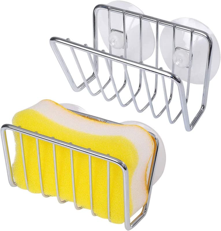 Toplife Sponge Holder For Kitchen Sink, Stainless Steel Suction Cup Sponge Caddy - Silver - 2 Pack