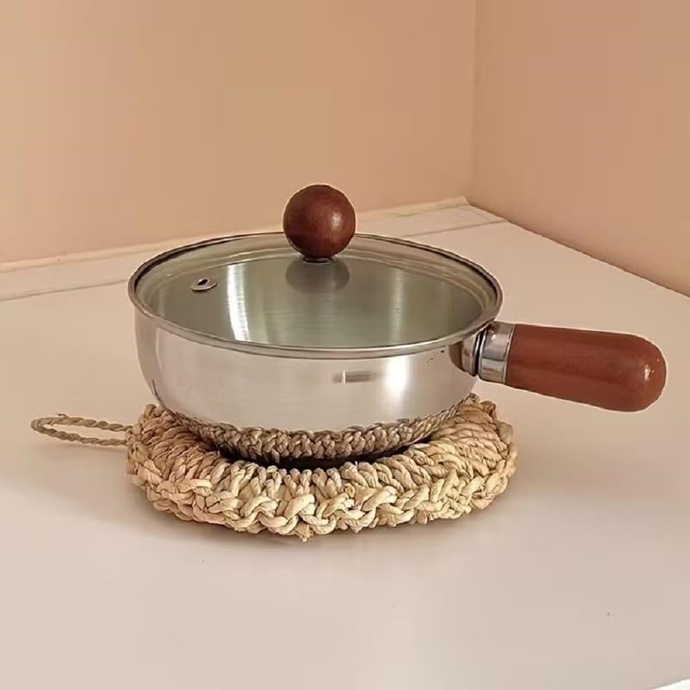 Stainless Steel Milk Pot With Glass Lid And Wooden Handle, Induction & Gas Compatible Saucepan For Boiling Milk, Tea, Coffee, Wa