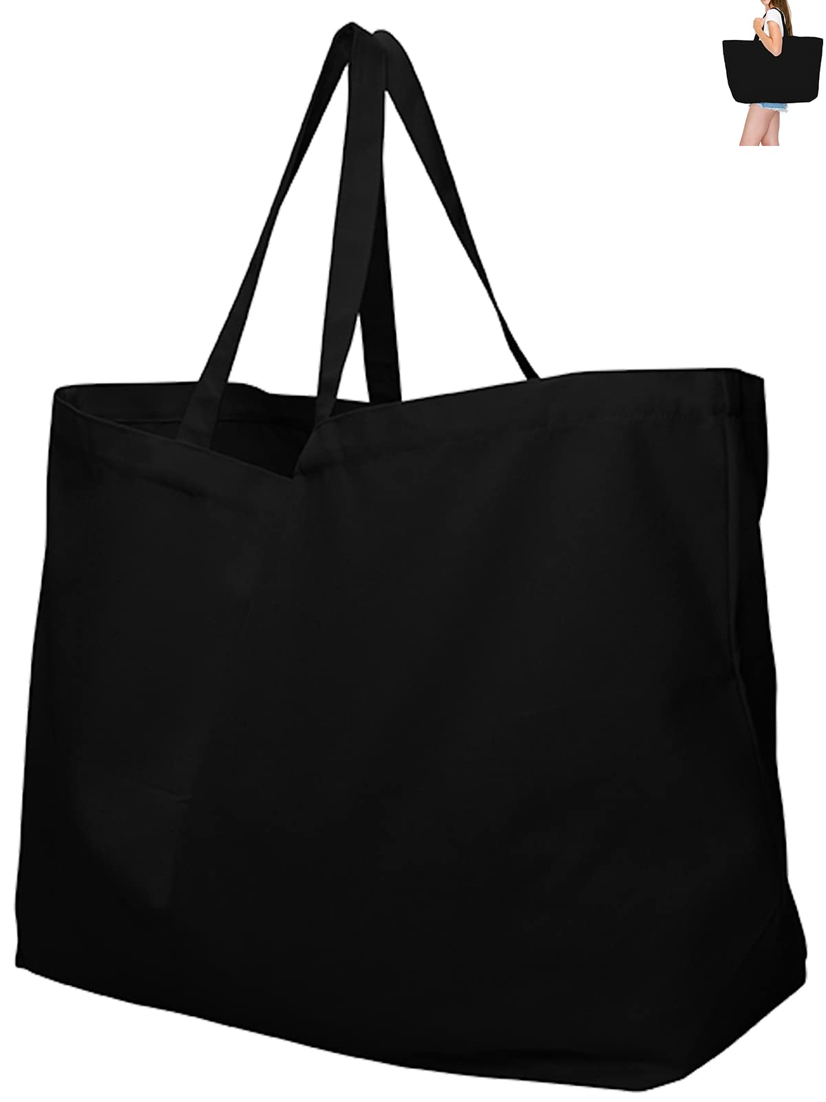 Extra Large Canvas Tote Bag - Big Largest Reusable Grocery,Black