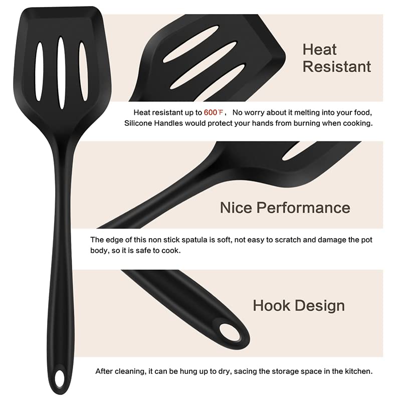 Armrouns Silicone Spatula Turner Set, 2Pcs Heat-Resistant Non-Stick Fish Slotted Spatula Kitchen Utensil Set For Cooking, Baking