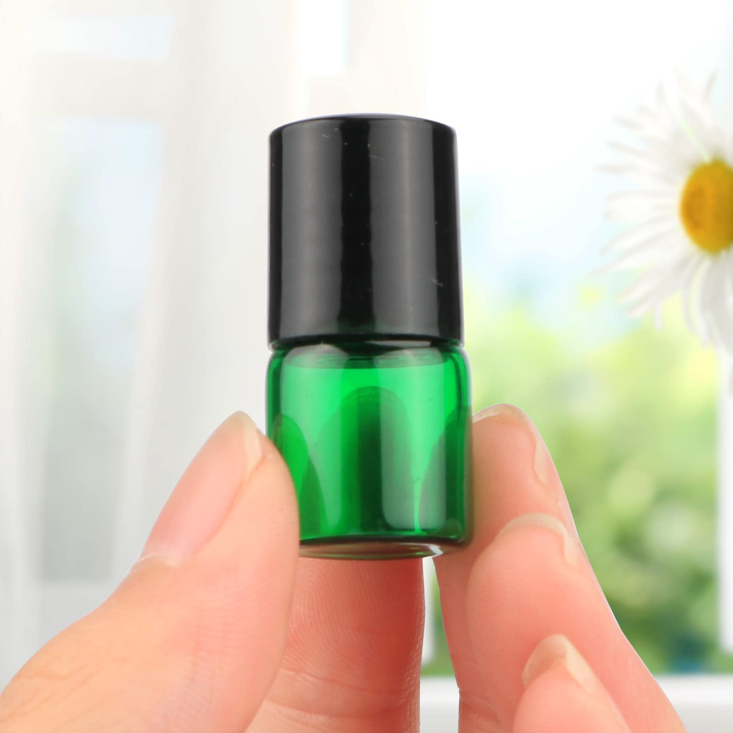 Furnido Pack of 50,1ml (1/4 Dram) Glass Roll on Bottle Mixed Color Sample Test Roller Essential Oil Vials Stainless Steel Roller