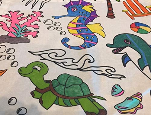 The Coloring Table - Oceantime Fun Design - Rectangle Tablecloth - Fabric Coloring Tablecloth - Colorable Designs - Washable And