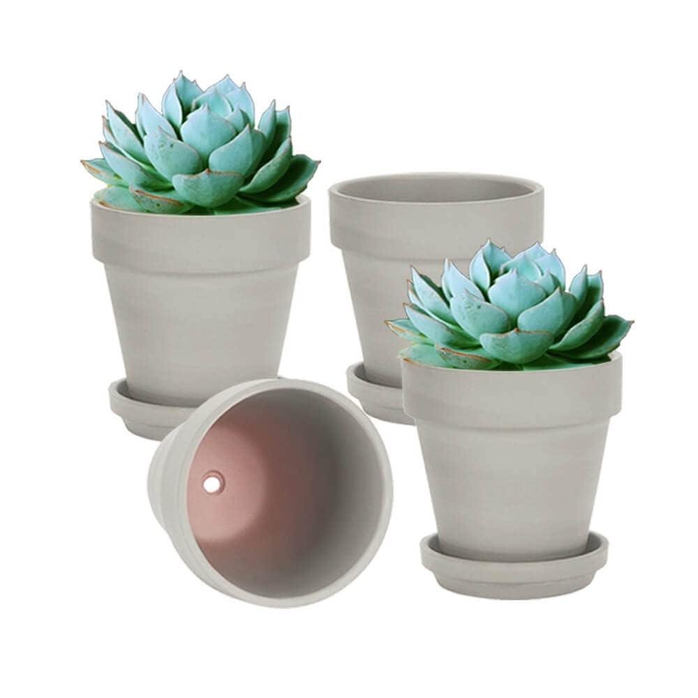 Vensovo 6 Inch Gray Terracotta Pot For Plant With Drainage - 4 Pack Large Terra Cotta Plant Pot With Drainage And Saucer, Flower