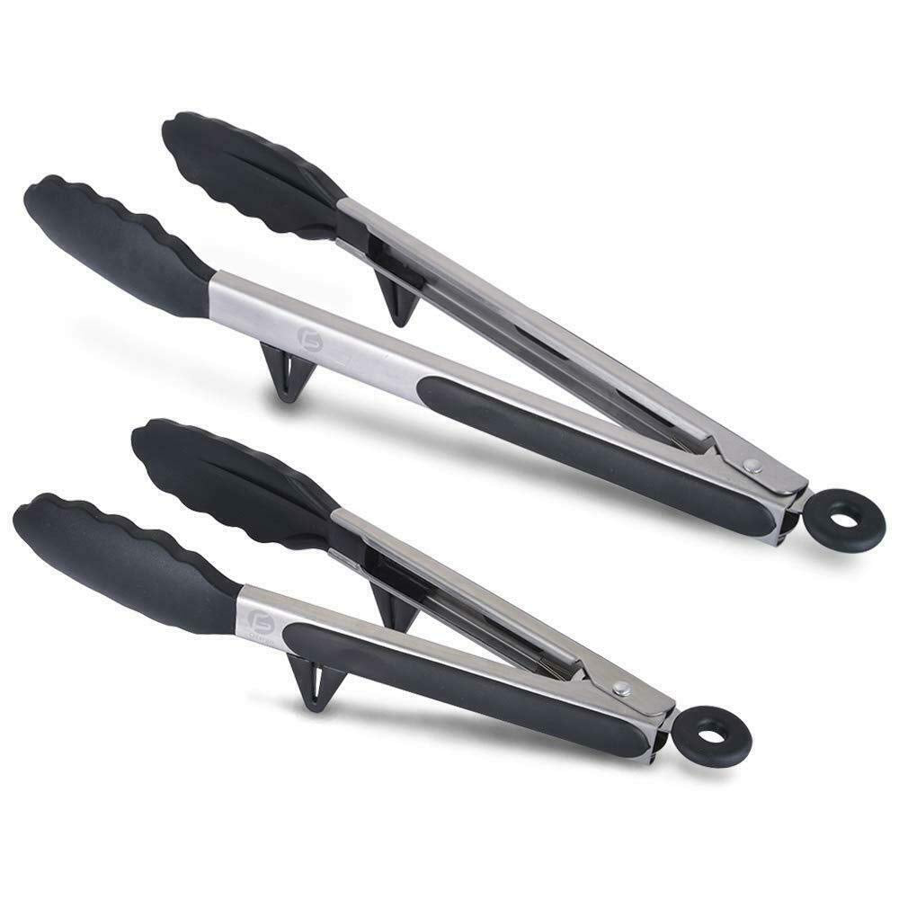 Tongs For Cooking 2 Pack Of Kitchen Tong For Cooking 9'' And 12'' Non-Stick Silicone Tips High Heat Resistant-Non-Slip Handles B