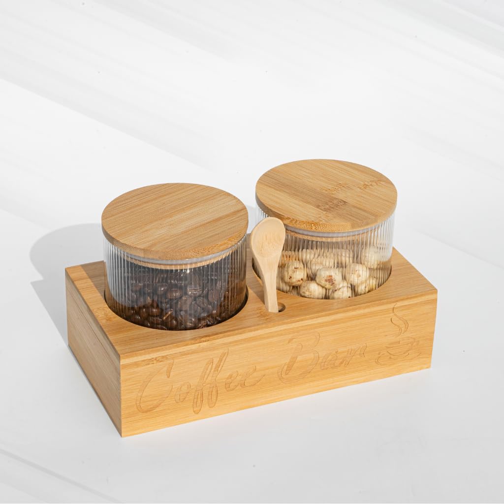 Glassware Glass Coffee Canister With Spoon, Coffee Bean Storage With Airtight Glass Jars, Coffee Storage Container With Shelf An