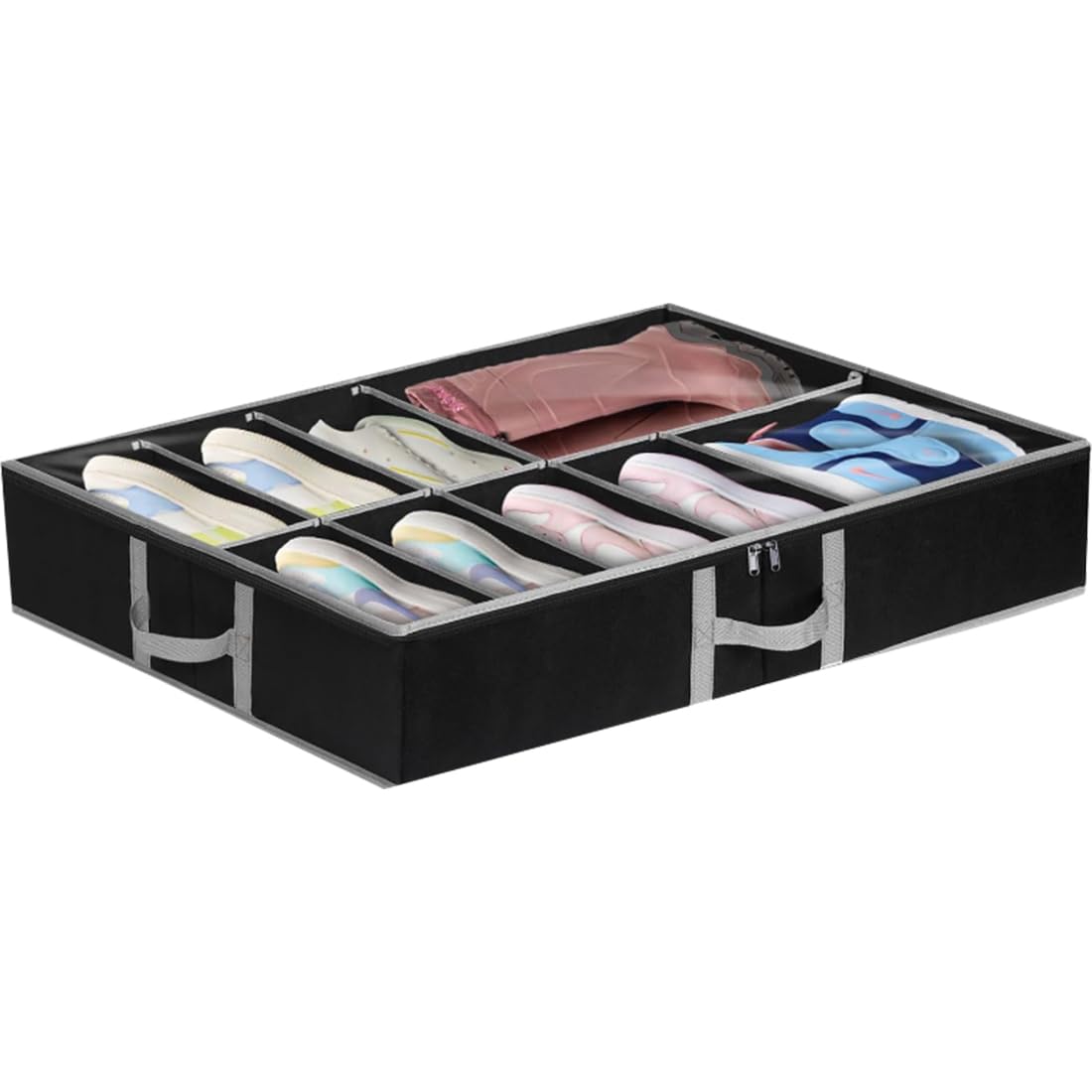 punemi Sturdy Under Bed Shoe Storage Organizer W/Side Bottom Support,Under Bed Shoe Storage With Adjustable Dividers, Shoe Rack