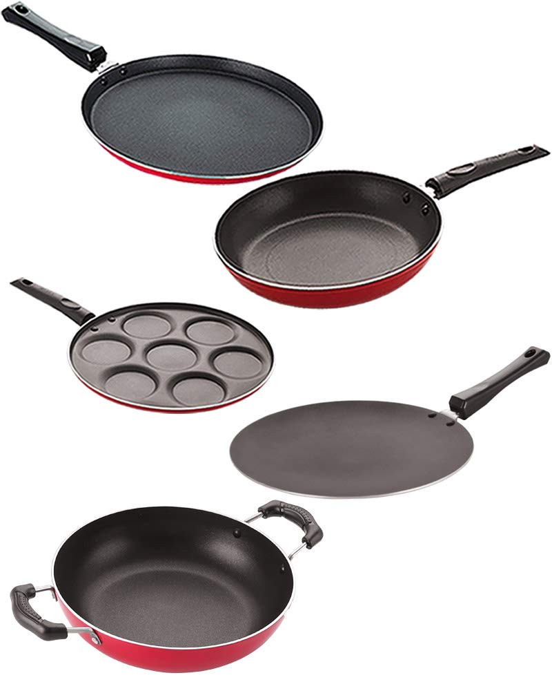 Nirlon NonStick Aluminium Cookware Gift Set Of 5 Pieces (Gas Compatible)(26_Ct_Kd12_Tp_Ft11_Up7)
