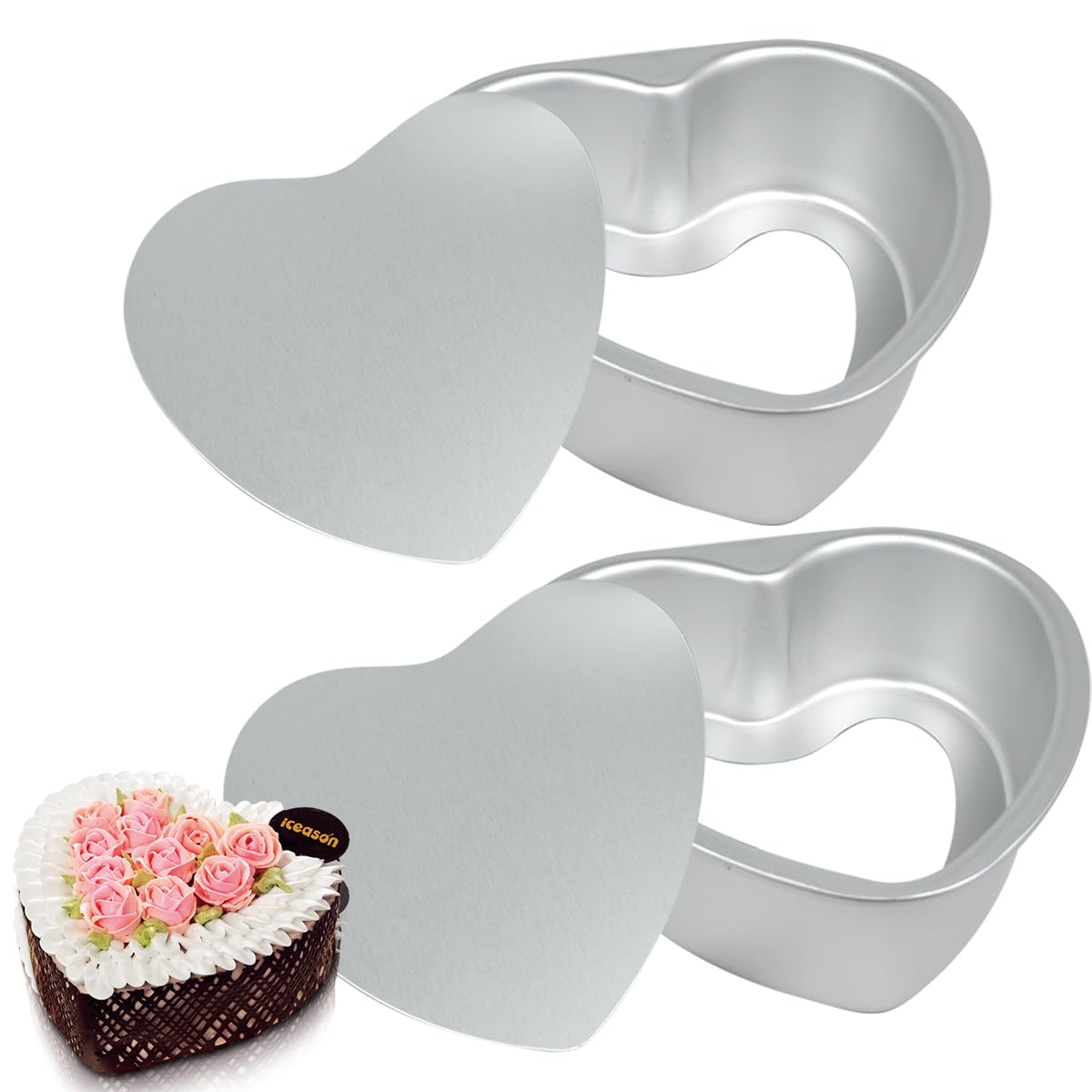 Frigiire Heart Cake Pan 8 Inch Nonstick Heart Shaped Cake Pan Removable Bottom Deep Mold 2 Pieces Aluminum