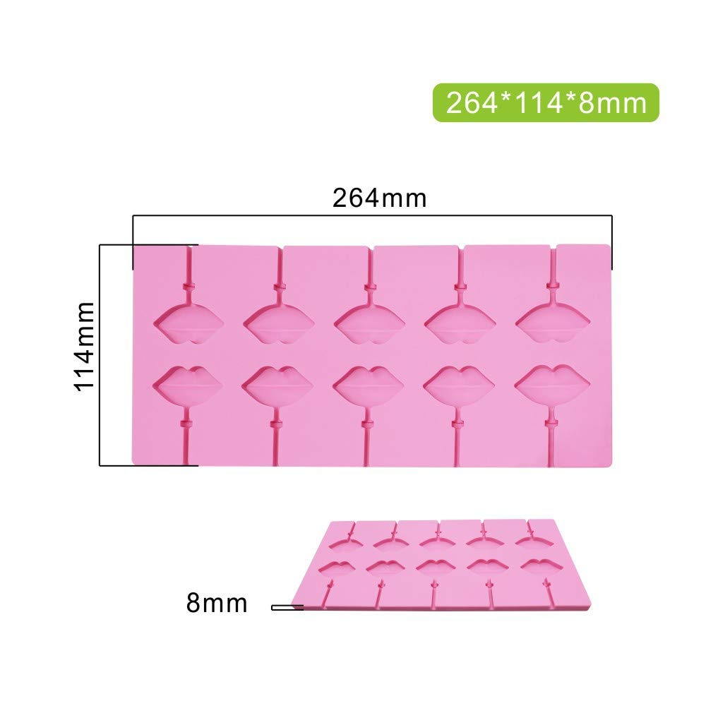 10 Cavities Red Lips Lollipop Mold With 20Pcs Sticks Sexy Lips Silicone Chocolate Hard Candy Gummy Fondant Mold