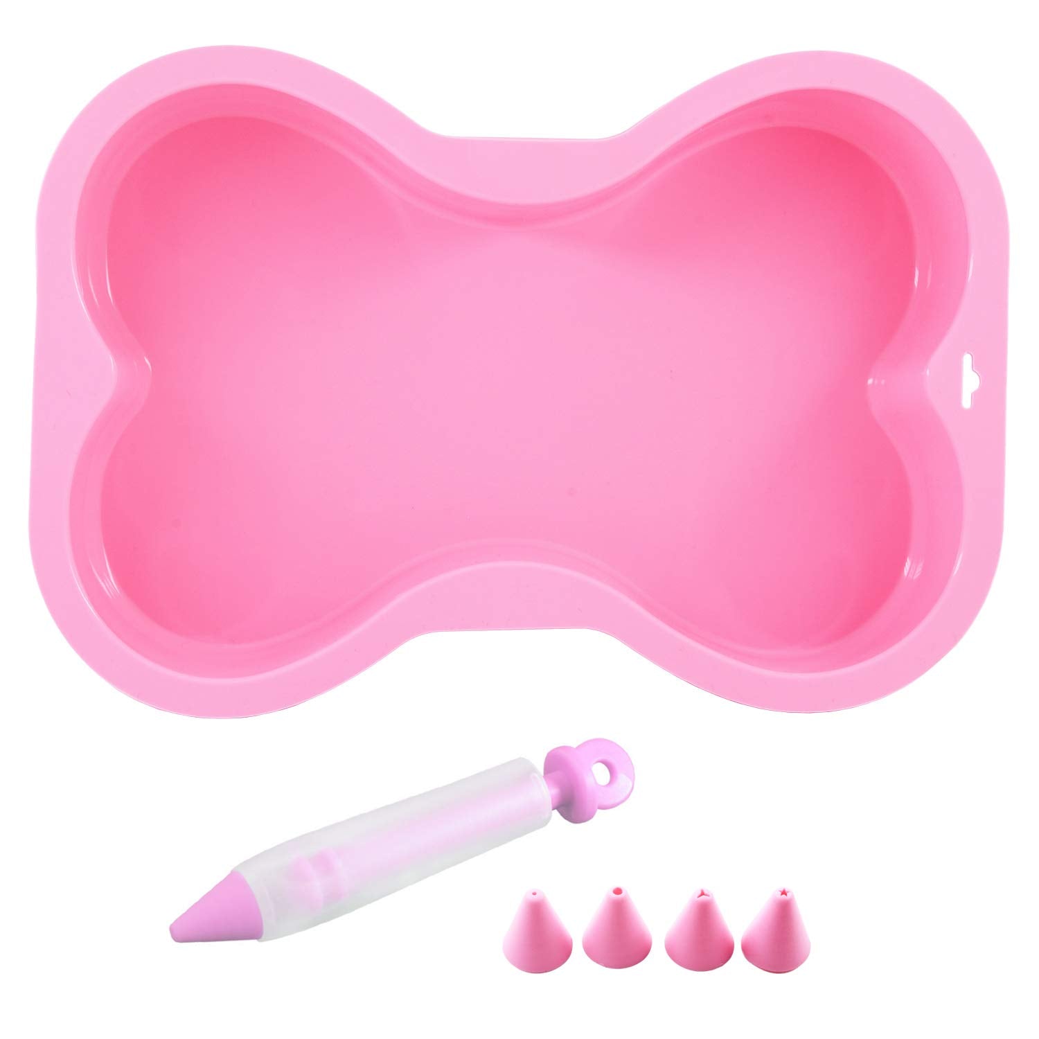 Hinmay Dog Birthday Cake Mold Silicone Bone Shape Cake Pan With Decorating Pen (Pink)