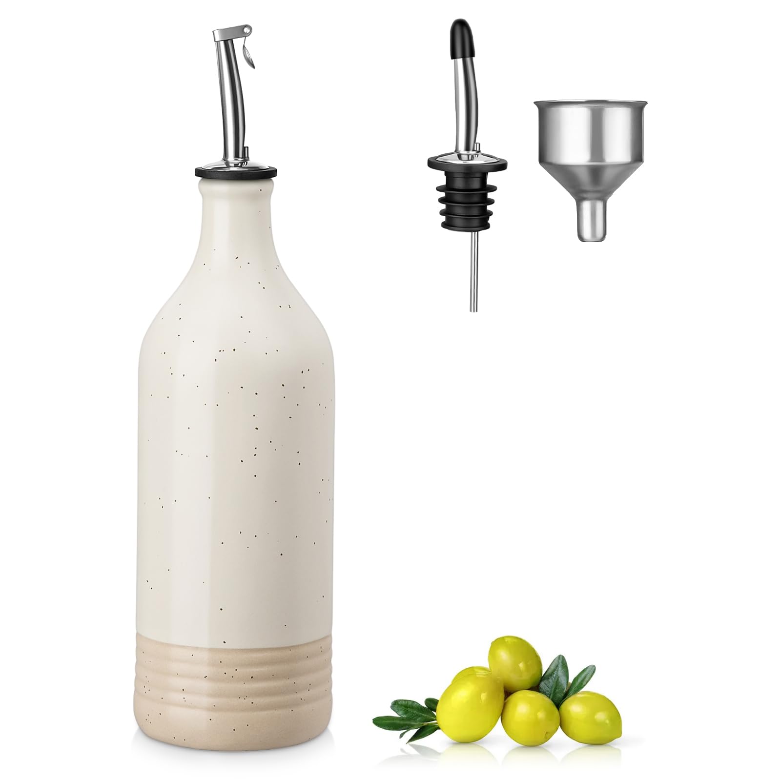 vancasso 20 Oz Ceramic Olive Oil Dispenser Bottle, Bottle Dispenser with Spout and Funnel for Kitchen,Suitable for Oil, Vinegar,