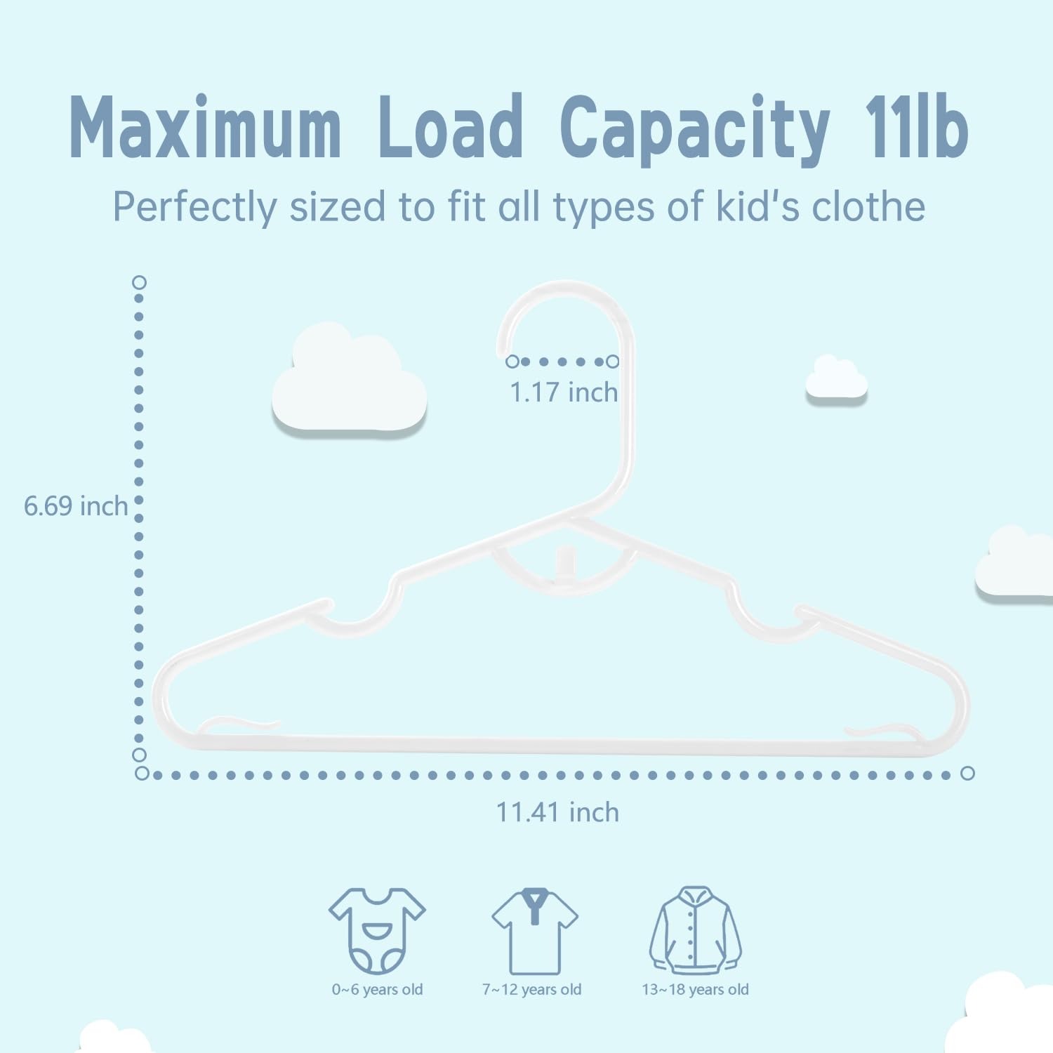 Trusir Kids Plastic Hangers, 100 Pack, 11.5 Inch, White, Ideal For Closet, Baby And Toddler Clothes