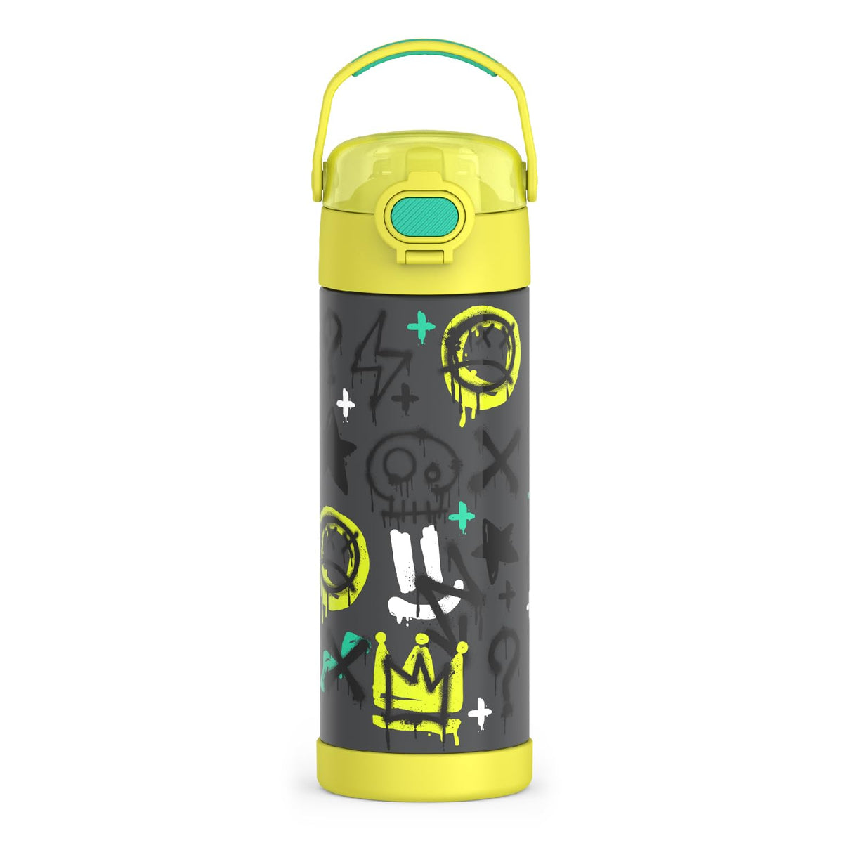 Thermos Funtainer 16 Ounce Stainless Steel Vacuum Insulated Bottle With Wide Spout Lid, Graffiti Boy