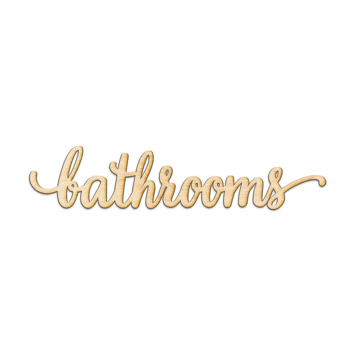 Woodums - Bathrooms Script Wooden Wall Art Decor, Unfinished Wood Sign for Family Room Decor, Charlie Script Letter Wood Cutout,