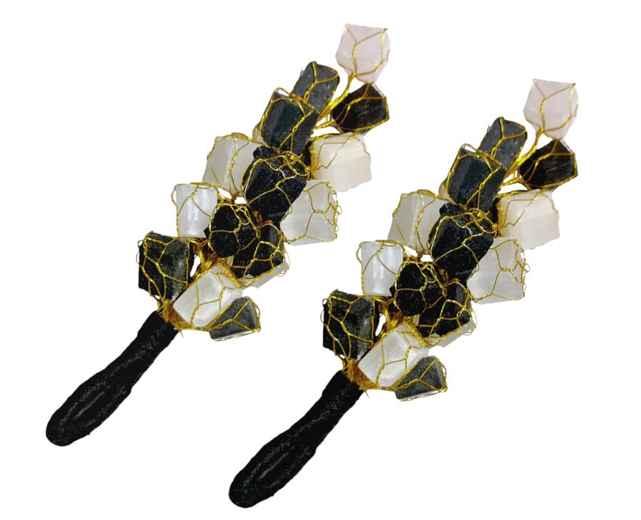 Sawcart Set of 2 Natural Black Tourmaline & Selenite Rough Tumble Chunks Door Car Hanging for Good Luck Vaastu Correction Protec