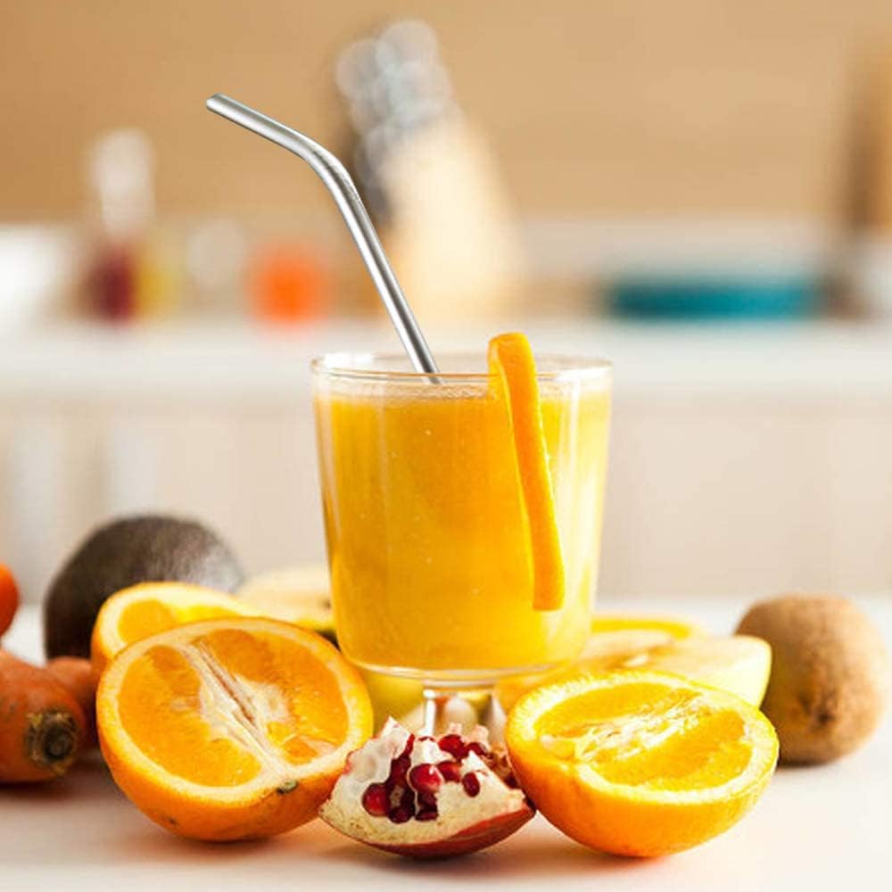 Annvchi 16 Pack Of Reusable Stainless Steel Metal Straws, 8 Straight + 8 Bent 8.5 Inch Metal Straws With 2 Cleaning Brushes, Str