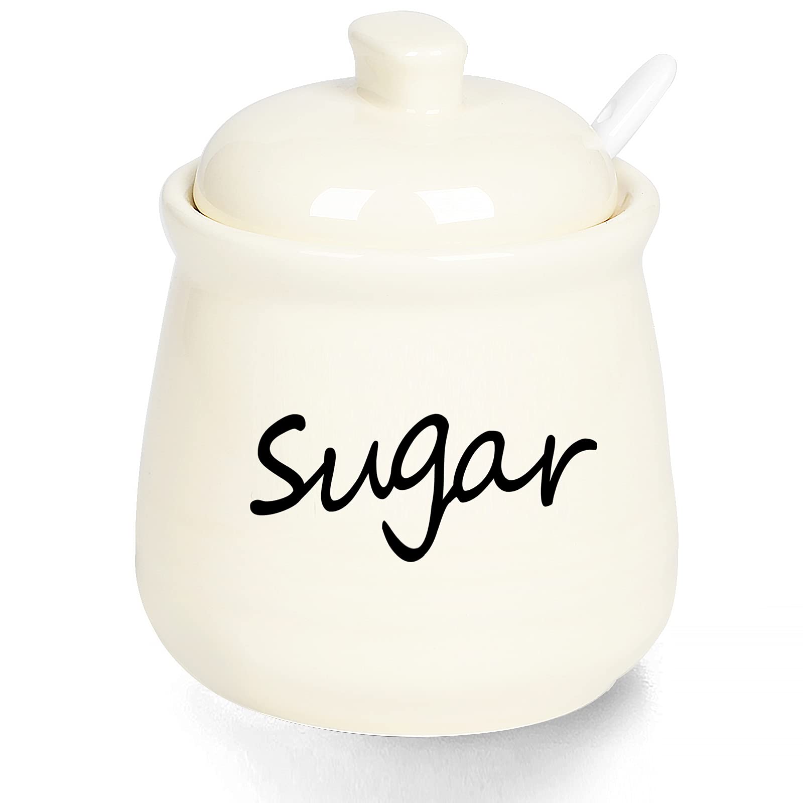 Ontube Ceramic Sugar Bowl With Lid And Spoon 12Oz (Beige)