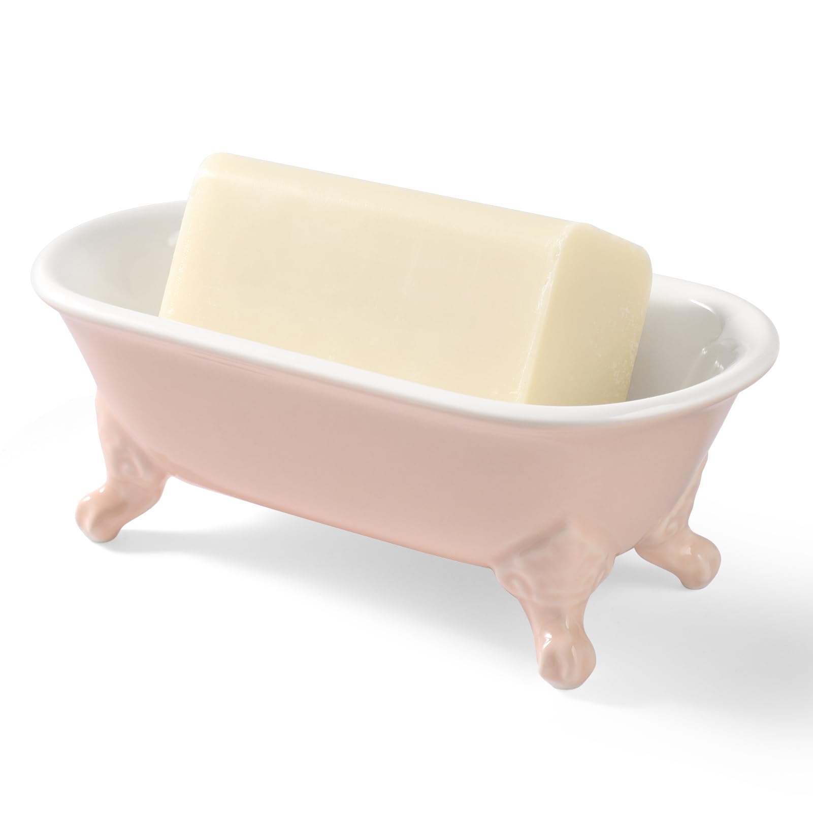 Clawfoot Bathtub Decortative Ceramic Soap Dish Holder Shower Bar Soap Tray For Bathroom Or Kitchen,1 Pack (Rose)