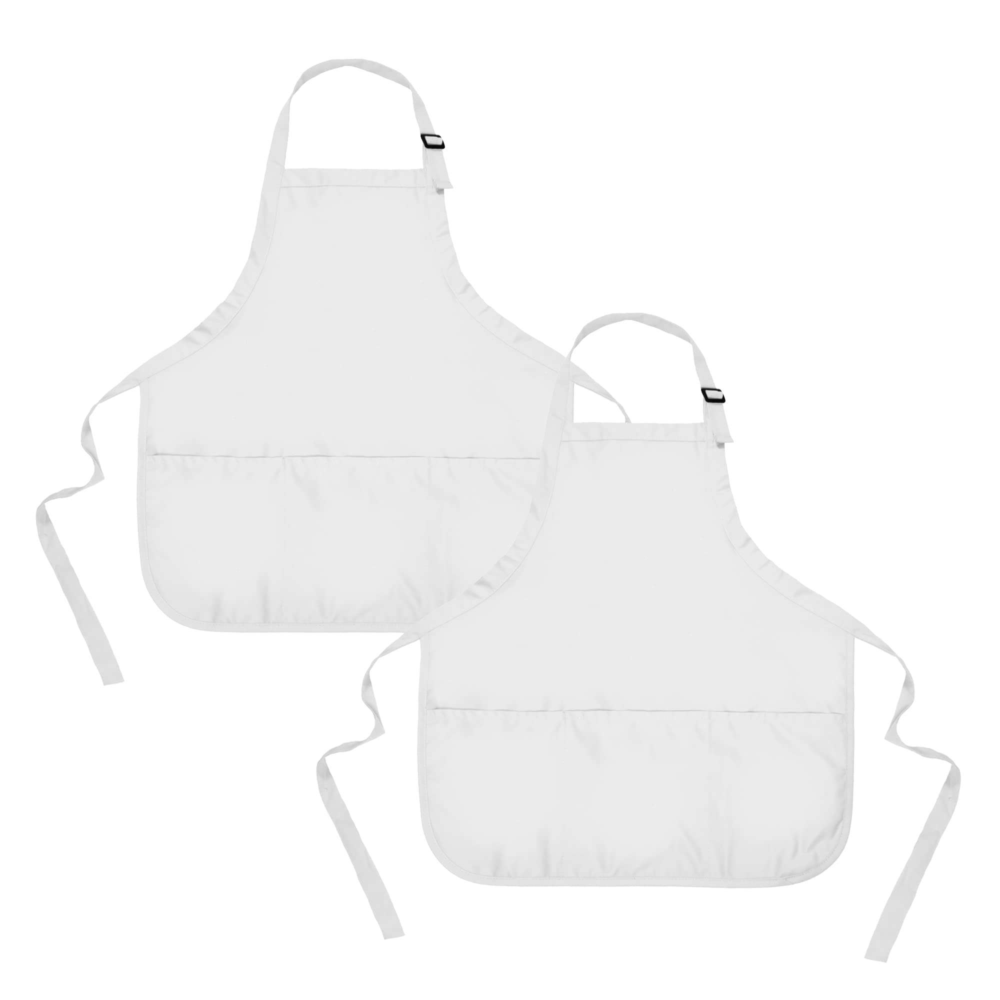 Apron Commercial Restaurant Home Bib Spun Poly Cotton Kitchen Aprons (3 Pockets) 2/White Ad