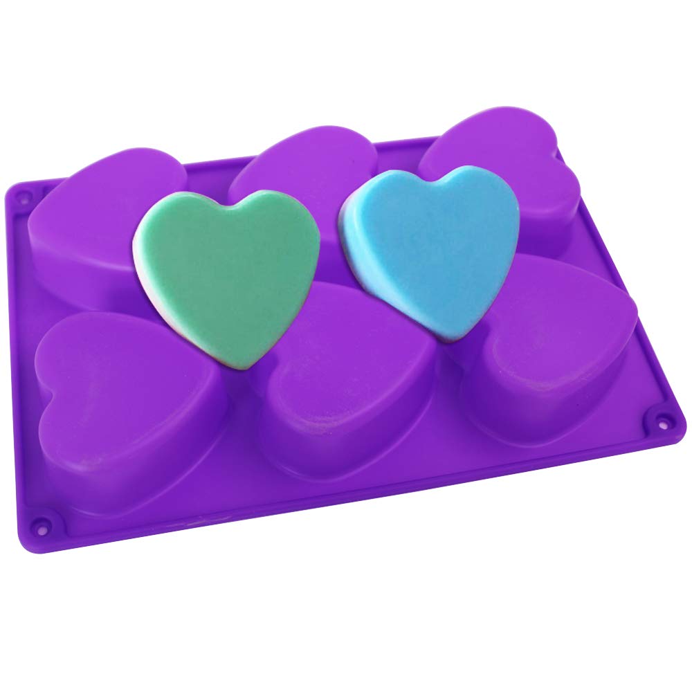 3 Packs 6 Cavities Heart Shaped Silicone Mold (Purple, Red, Brown), Findtop Baking Mold Cake Pan, Biscuit Chocolate Mold, Ice Cu