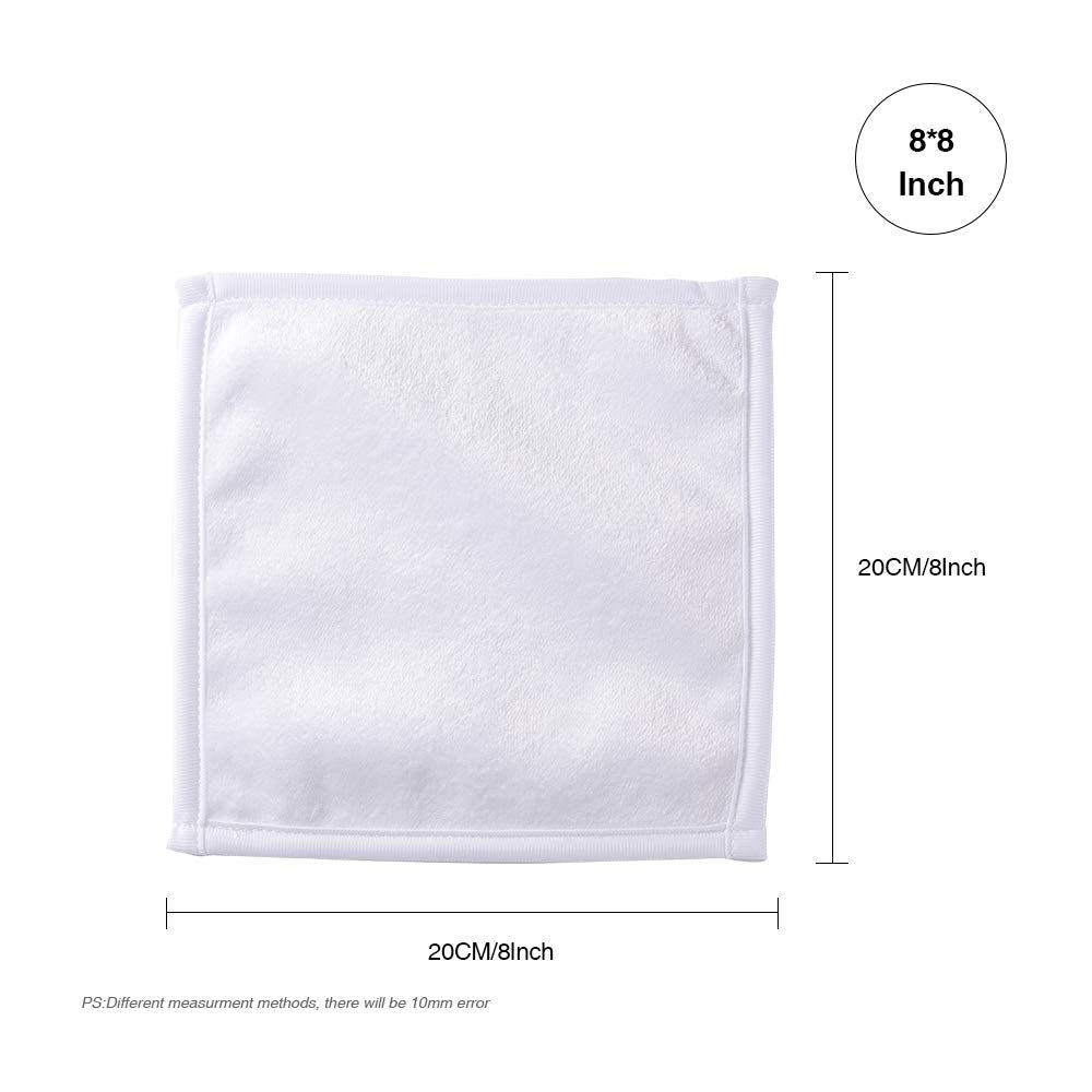 Pyd Life 12 Pack Sublimation Blanks White Towel 8 Inch Bathroom Face Hand Towel Kitchen Tea Dish Drying Cotton High Absorbent Po