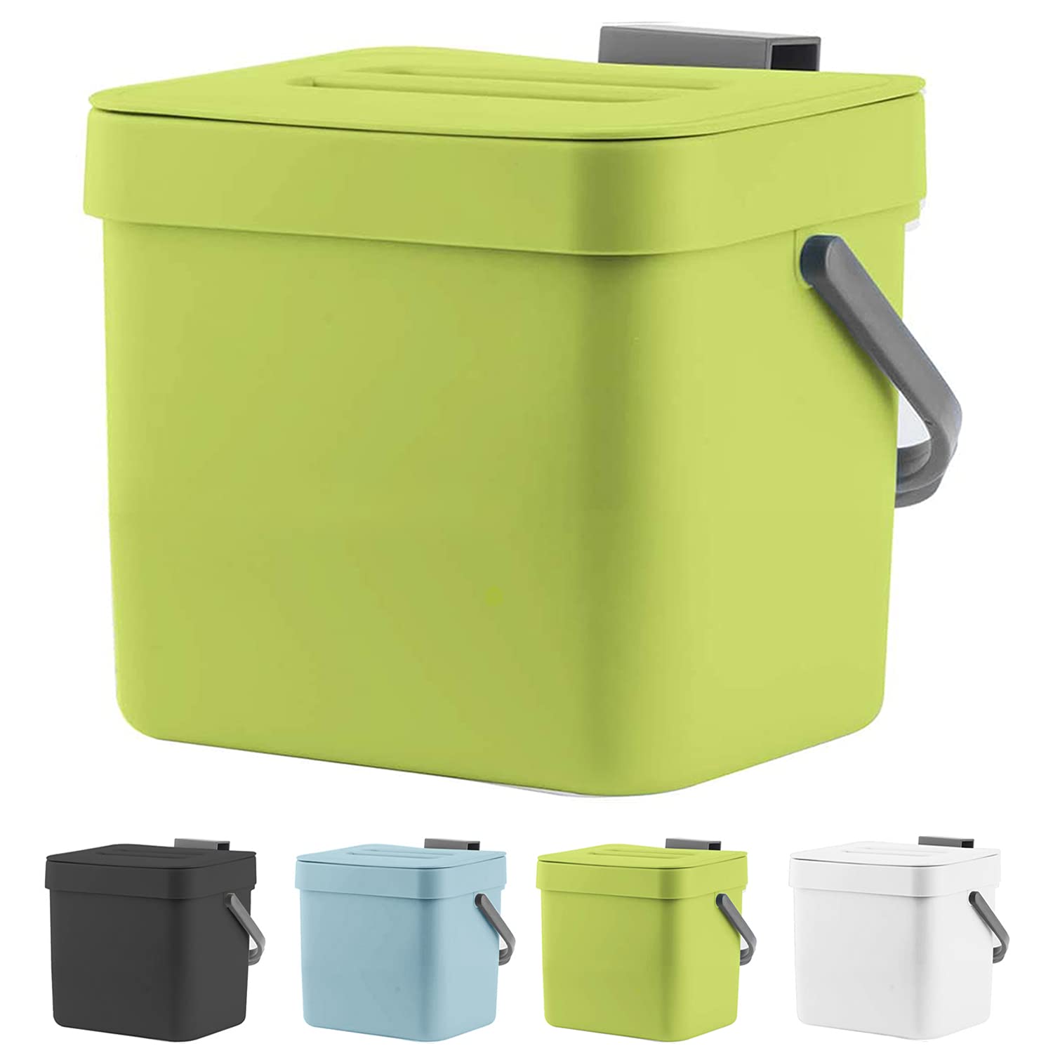 Lalastar 1.8 Gallon Hanging Trash Can, Green, Plastic, Compost Bin Indoor Kitchen Sealed, Small Trash Can With Lid, Mountable