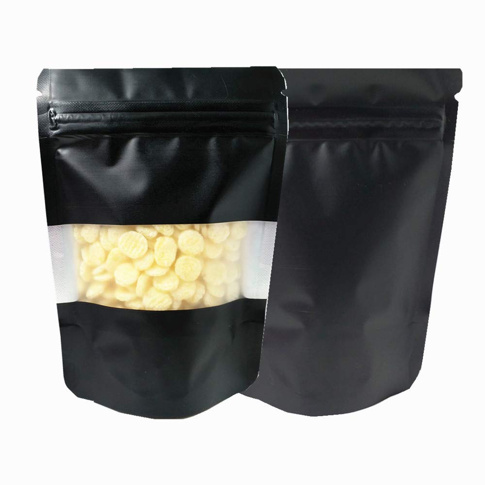 Mitob 100 Pieces Mylar Bags With Window Zipper Lock Stand Up Aluminum Foil Bag For Zip Food Storage Lock Packaging Bag Reusable