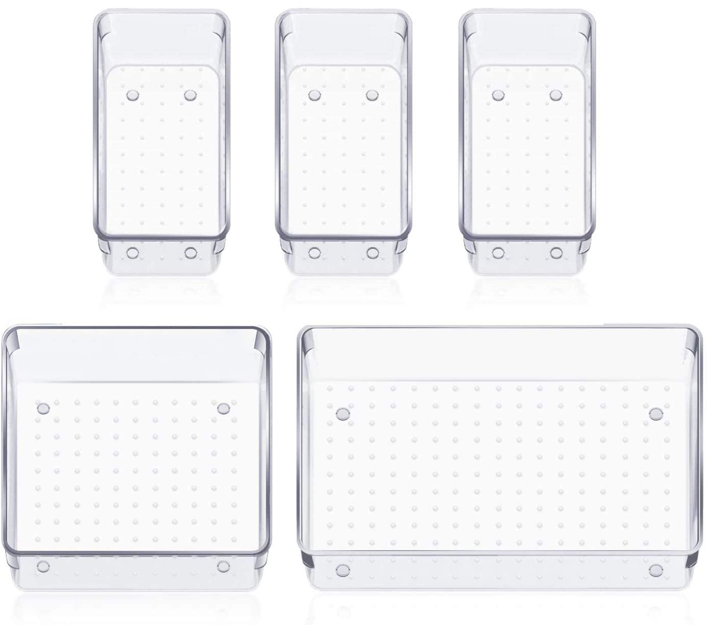 Alphit 5 Pcs Desk Drawer Organizers Trays Set Clear Plastic Storage Bins Bathroom Drawer Tray Dividers Vanity Trays Organizer Fo