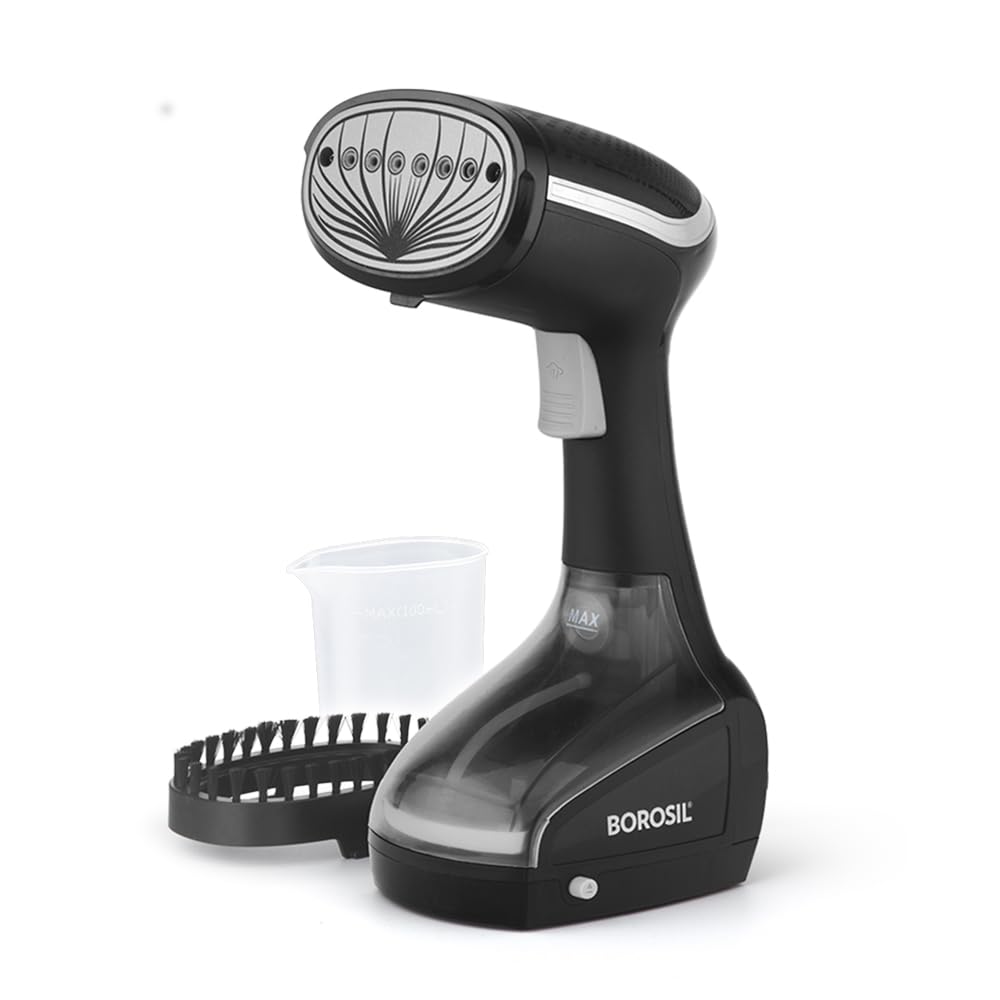 Borosil 1000W Handheld Garment Steamer | Ceramic Coated Soleplate | Dual Steam Modes (Horizontal & Vertical Ironing) | 120Ml Det