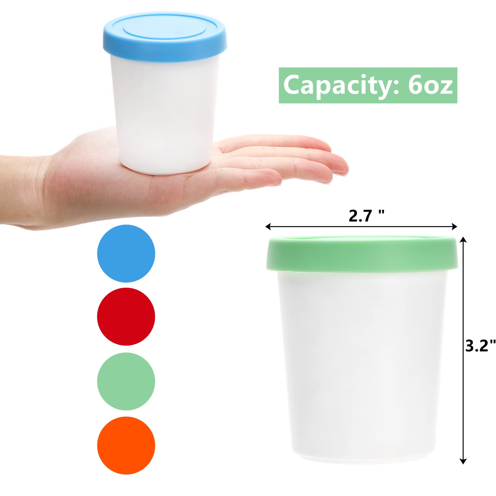 Peohud 12 Pack Mini Ice Cream Containers, 6Oz Freezer Storage Tub With Silicone Lids, Reusable Storage Container For Ice Cream,