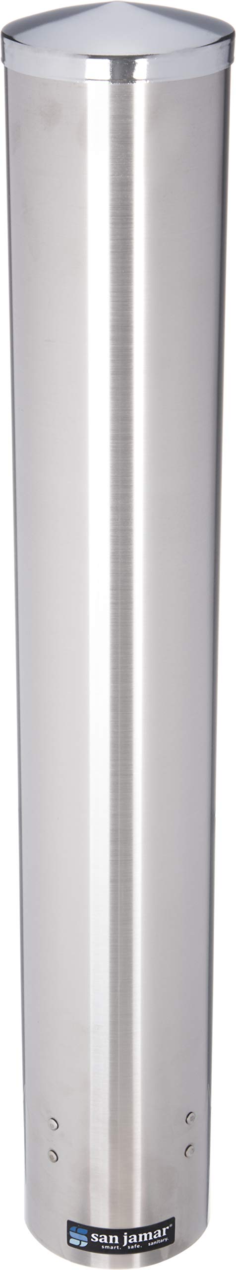 San Jamar Small Pull-Type Cup Dispenser Fits 4-10 Oz Cups With Flip Caps For Restaurants, Dining Halls, And Fast Food, Stainless