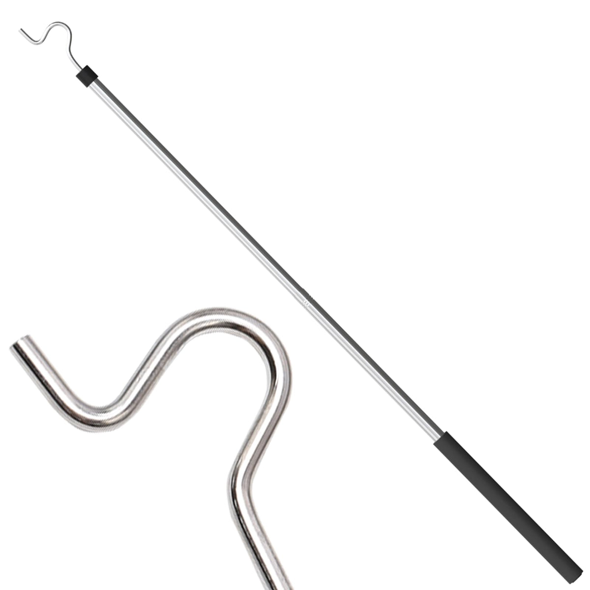 Greeily Clothes Hook Pole, High Reach Garment Hook For Hanging Clothes Light And Plants Extendable From 35'' To 50'' Made Of Sta