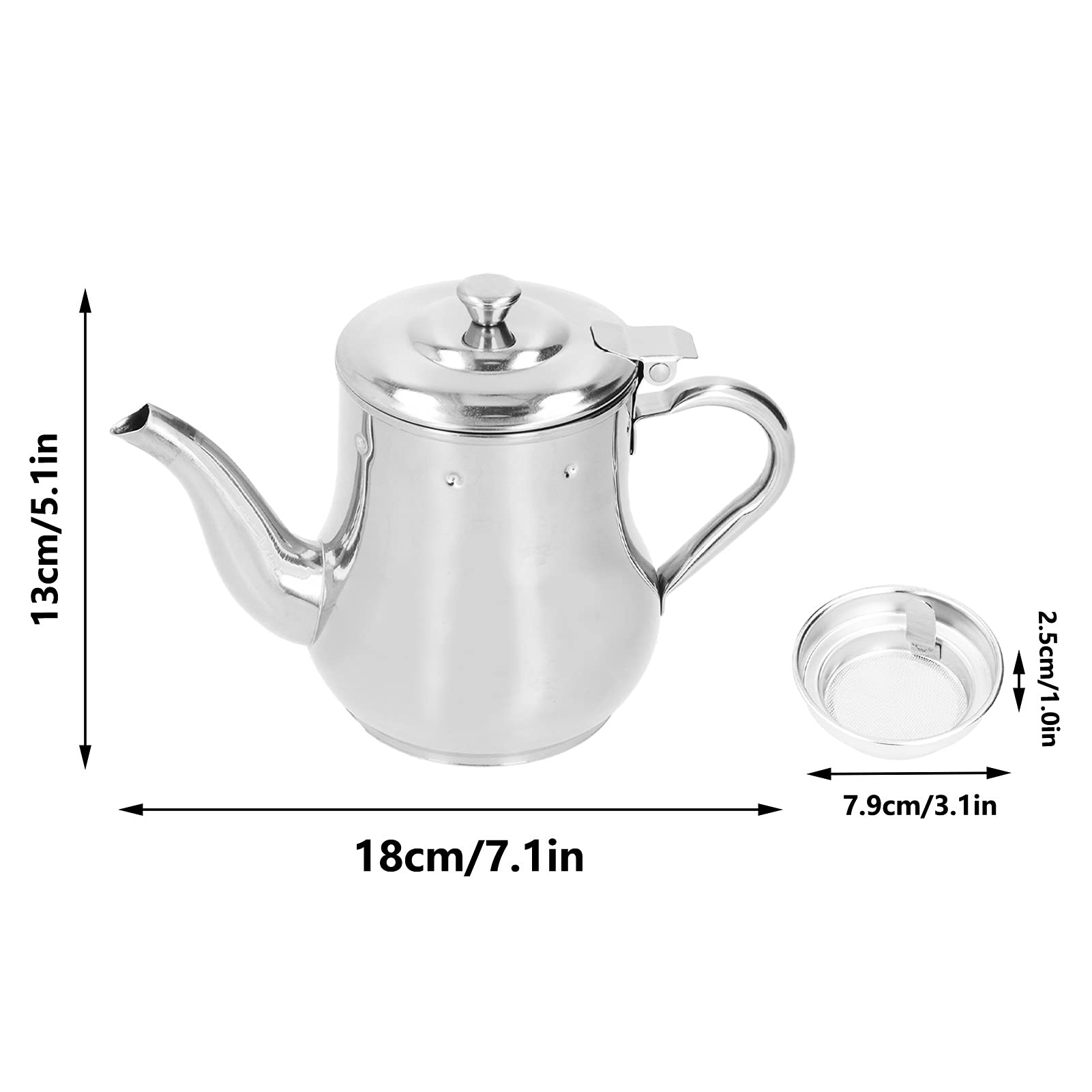 Teapot, 500 Ml Stainless Steel Tea Pot Tea Kettle Gooseneck Modern Oil Strainer Pot With Short Spout And Removable Infuser For H