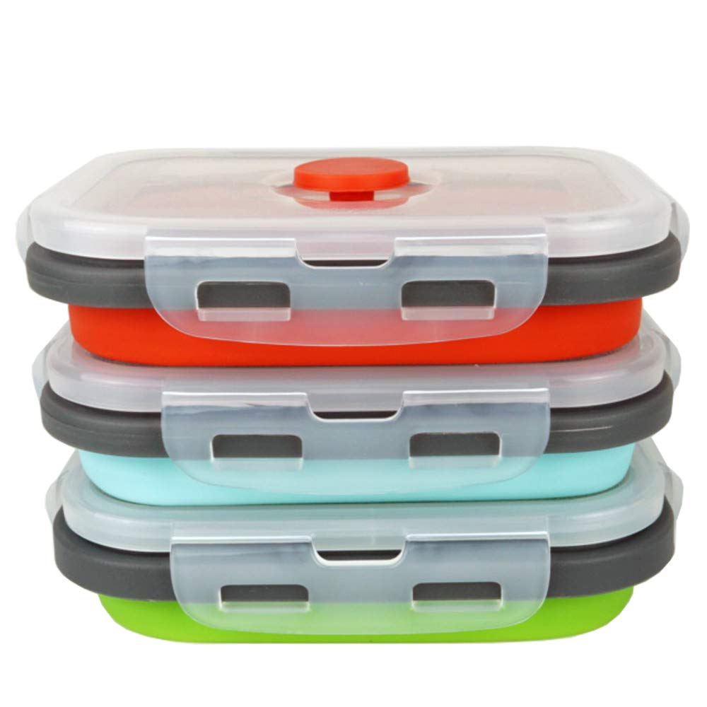 Ecomorning 3 Piece Silicone Food Storage Containers Collapsible Silicone Bowl With Airtight Silicone Lids, Collapsible Lunch Box