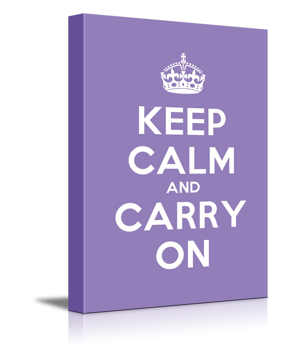 Canvas Wall Art Gallery Wrap Canvas Prints - Keep Calm And Carry On | Stretched Purple Canvas Home Art Ready To Hang - 16'' X 24