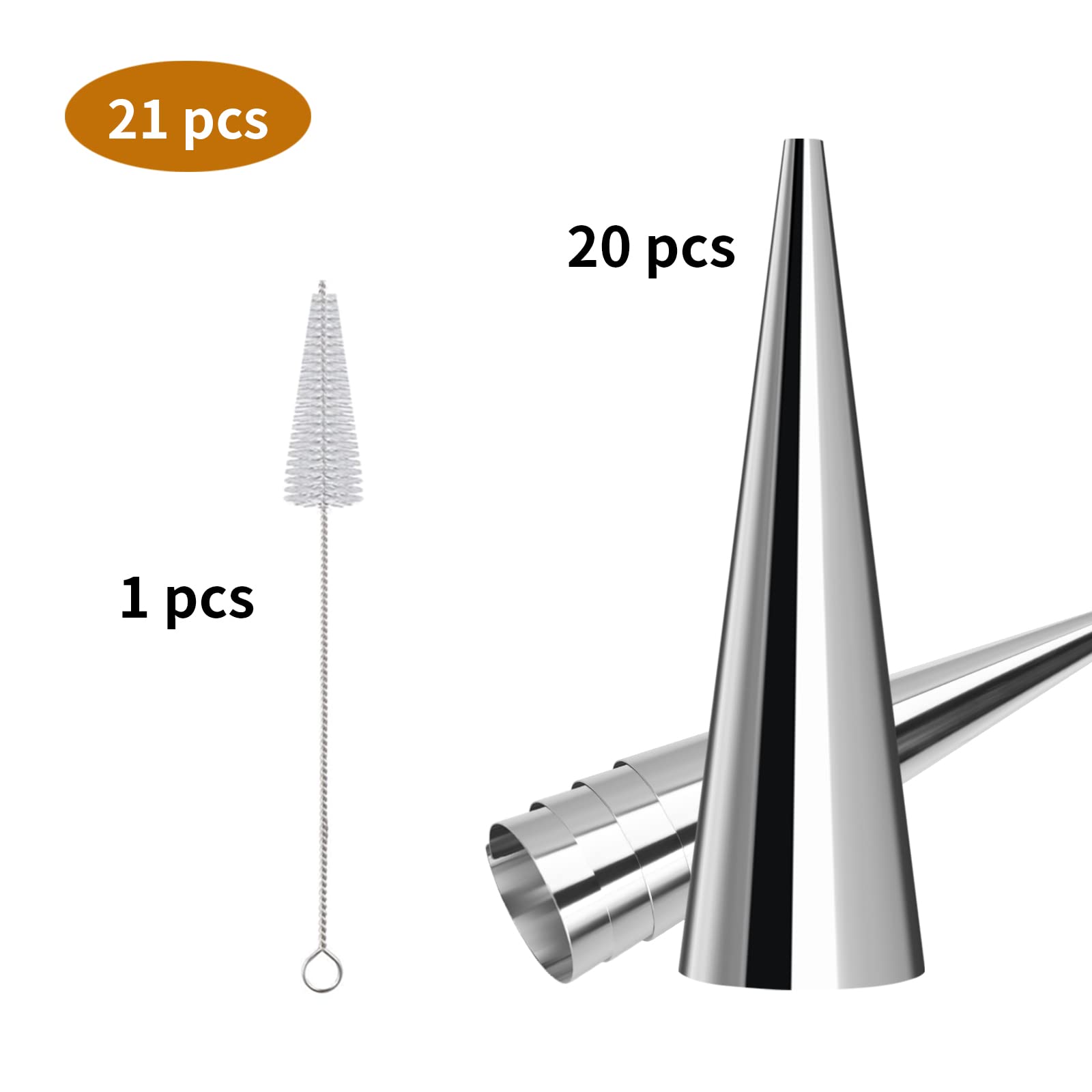 Tinfol 20 Pack 4.7Inch Cream Horn Molds, Baking Cones Cream Horn Forms, Stainless Steel Cannoli Tubes Ice Cream Mold, Standing C