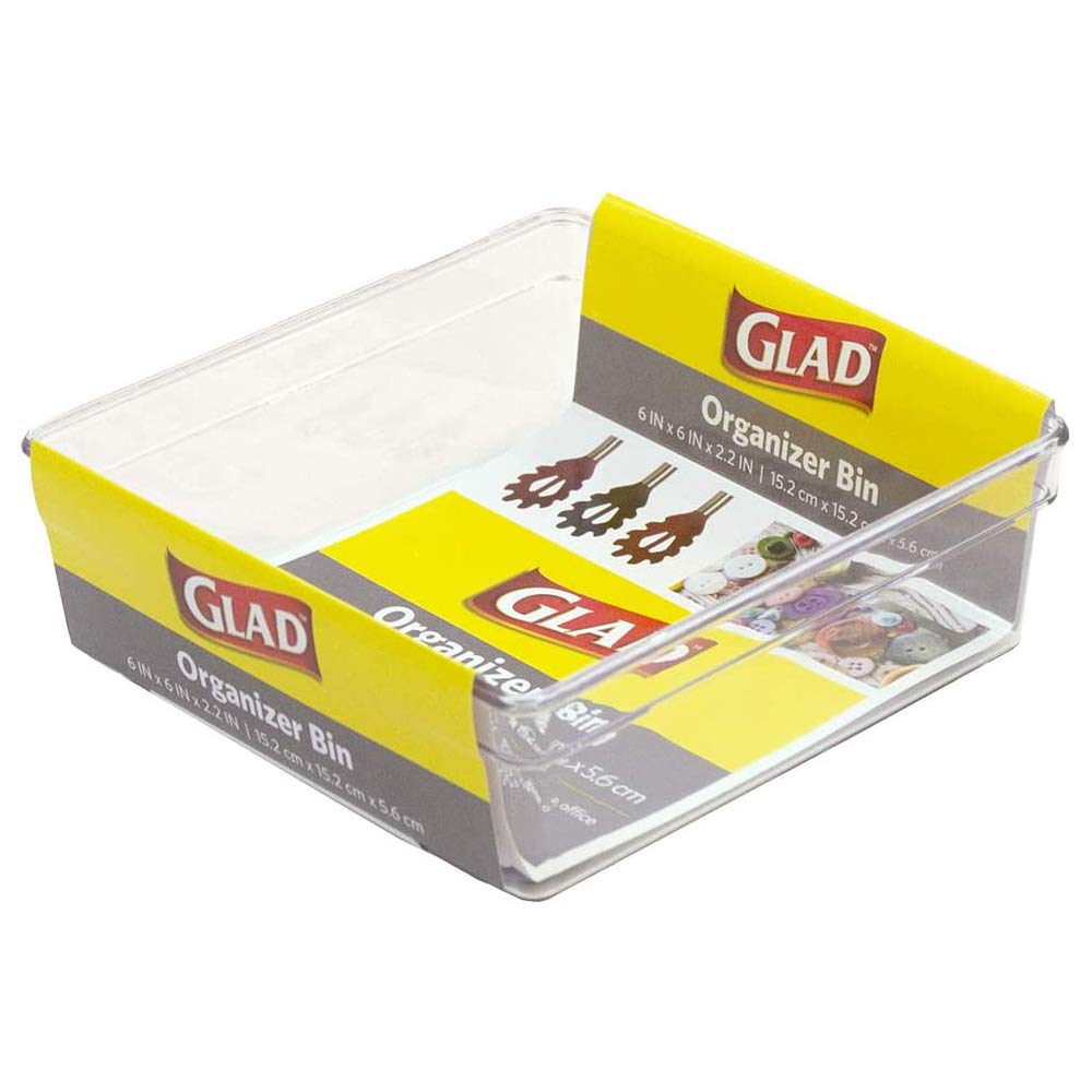 Glad Clear Plastic Organizer Bin - 6    x 6    x 2.2    Drawer Storage Tray with Non-Slip Feet, Clear