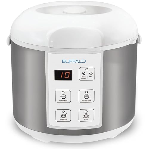 Buffalo Classic Rice Cooker With Clad Stainless Steel Inner Pot (10 Cups) - Electric Rice Cooker For White/Brown Rice, Grain - E