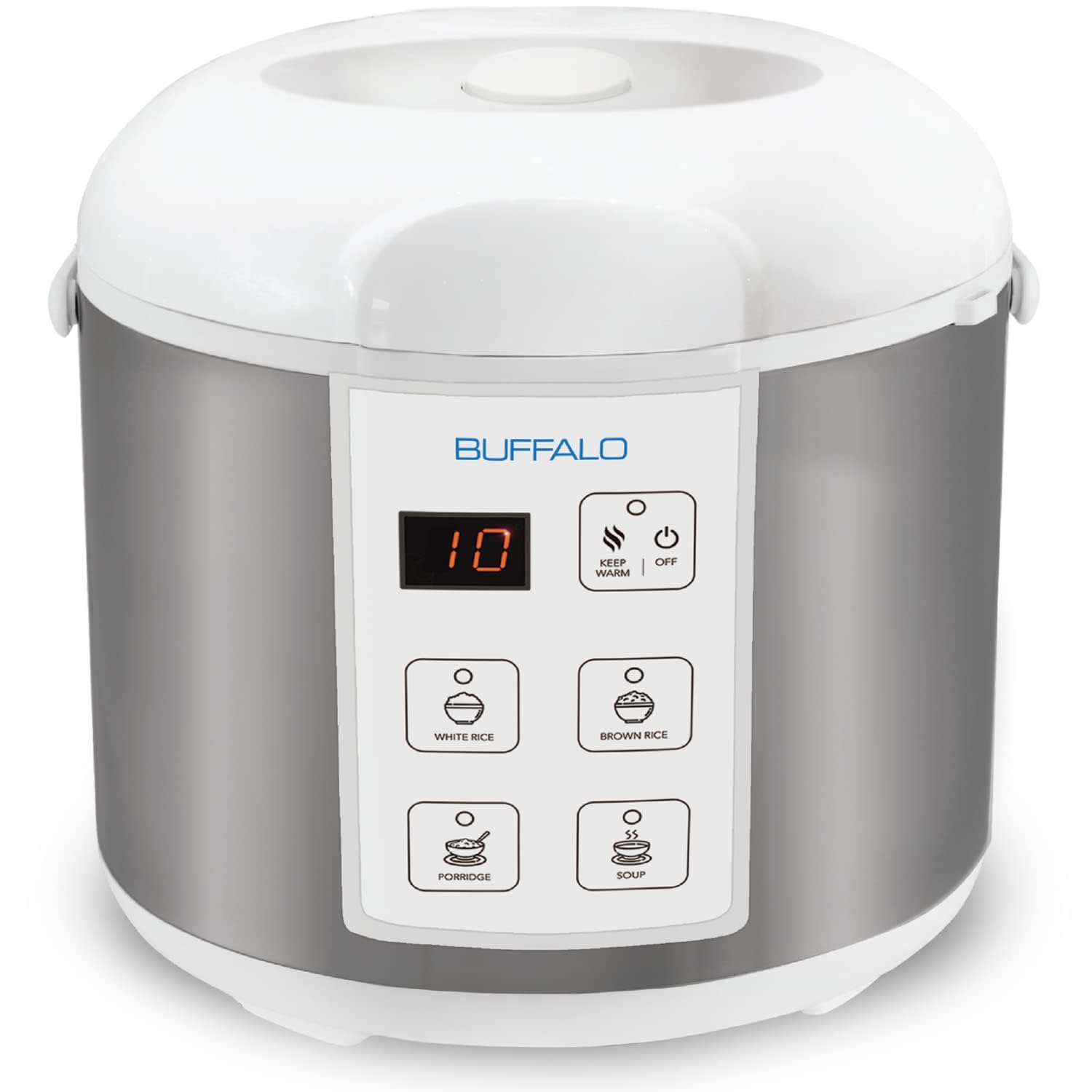 Buffalo Classic Rice Cooker With Clad Stainless Steel Inner Pot (10 Cups) - Electric Rice Cooker For White/Brown Rice, Grain - E
