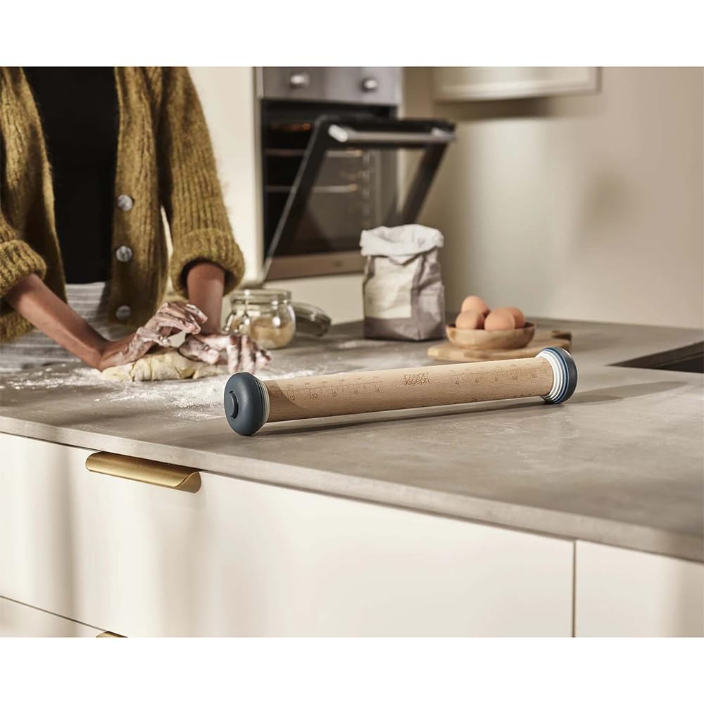 Joseph Joseph Precisionpin Baking Adjustable Rolling Pin - Consistent And Even Dough Thickness For Perfect Baking Results, Sky,