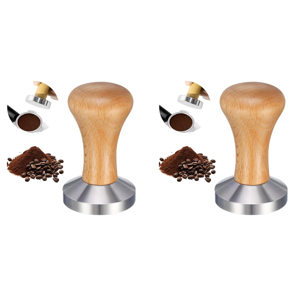 Supvox 58Mm Coffee Tamper Heavy Duty Stainless Steel Barista Elegant Solid Wooden Handle Espresso Accessories 2Pcs
