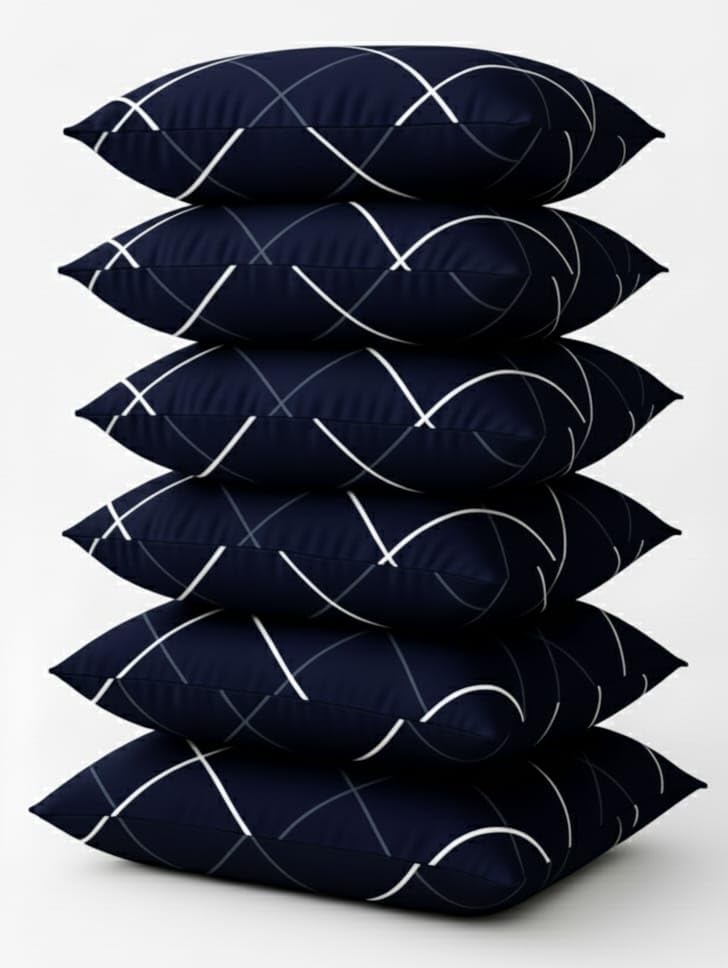 Microfiber Pillows Set Of 6 Height Adjustable With Stripes For Sleeping | Set Of 6| 41X61 Cm (6, Blue, (6, Blue, King (U.K. Stan