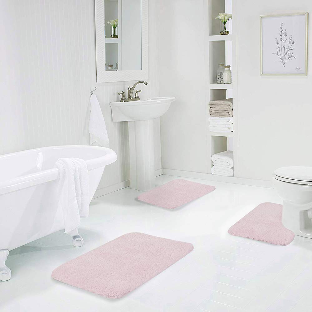 Walensee Shaggy 2 Piece Bath Rug Sets (Blush) 20 X 24 U Shape Contour Rug & 20 X 32 Bathroom Rug Machine Wash/Dry Bath Mats For