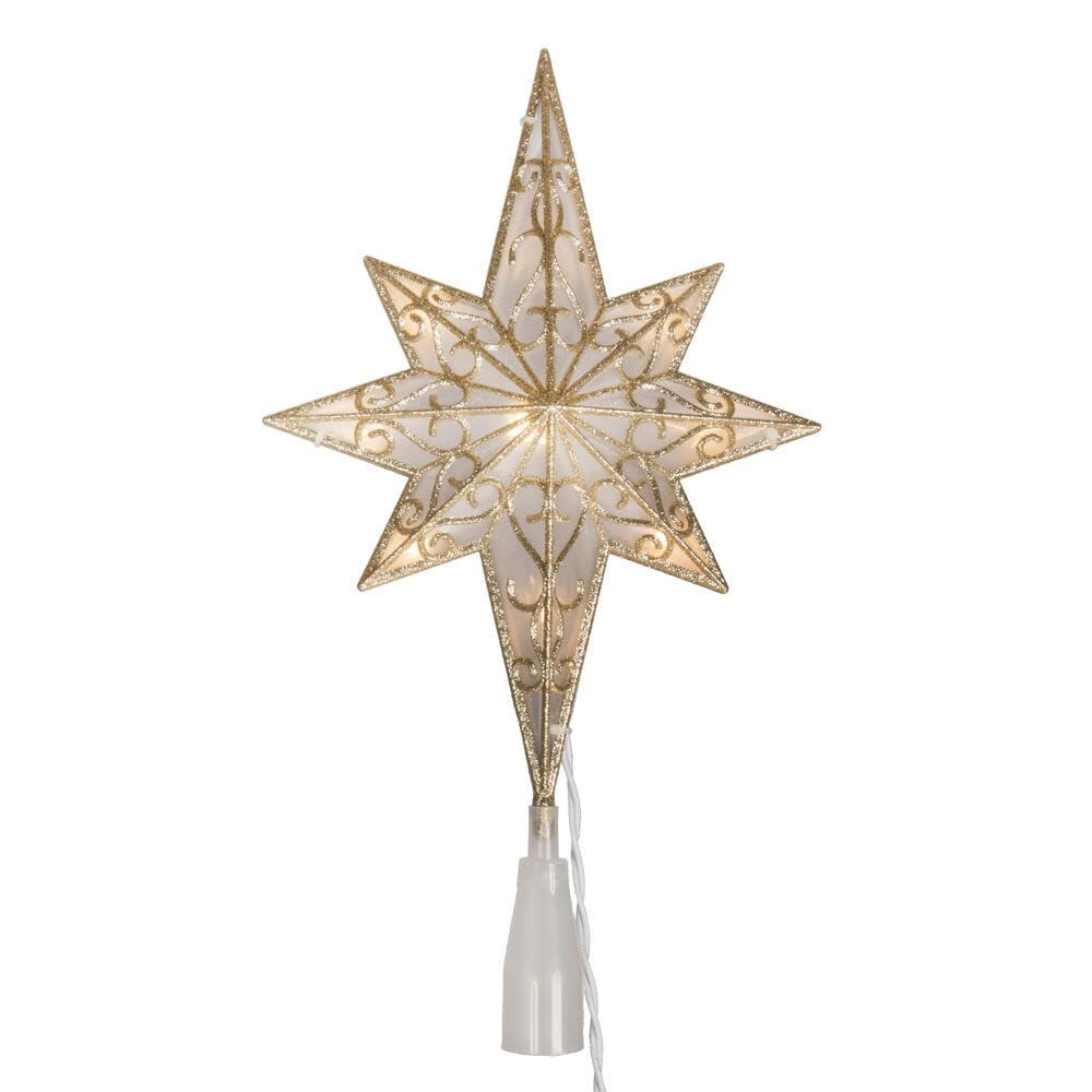 Vickerman 10 Light x 14.5 LED Gold 8 Point Bethlehem Star Tree Top, Warm White LED Mini Lights.