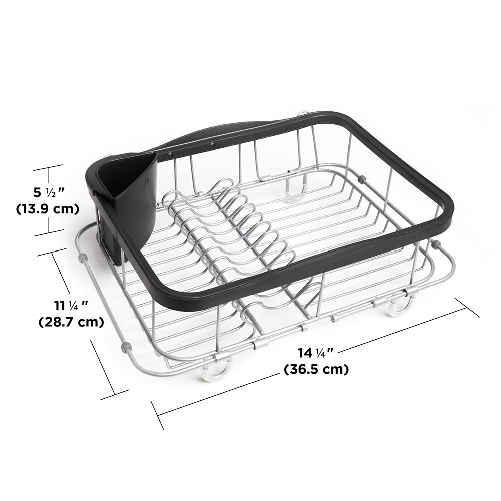 Umbra Sinkin Dish Drying Rack - Drainer With Cup Holders And Removable Cutlery Caddy - Use Over Sink, In Sink, Or On Counter, De